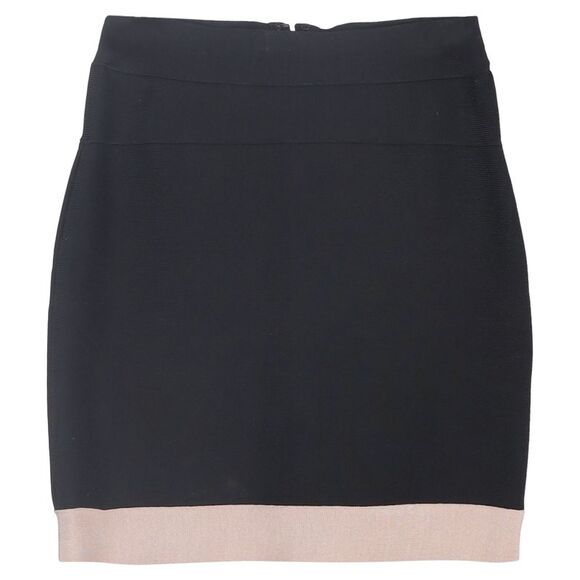 Herve Leger Color-Block Mini Pencil Skirt in Black and Beige Rayon